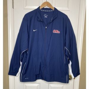 Nike Mens Size 3XL Dri-Fit Ole Miss University Full Zip Windbreaker Jacket Navy